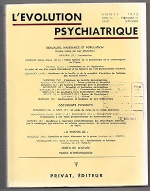 Bild des Verkufers fr L'Evolution Psychiatrique : juillet - septembre 1975: Tome XL - fasc. 3 zum Verkauf von MAGICBOOKS