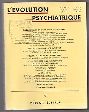 Bild des Verkufers fr L'Evolution Psychiatrique : janvier - mars 1976: Tome XLI - fasc. 1 zum Verkauf von MAGICBOOKS