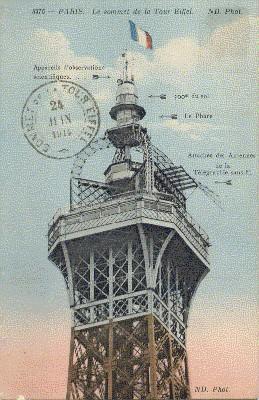 Paris, Eifelturm (koloriert): Le sommet de la Tour Eiffel.