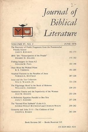 Bild des Verkufers fr JOURNAL OF BIBLICAL LITERATURE Volume 94, No 2, June 1978. zum Verkauf von Granny Artemis Antiquarian Books