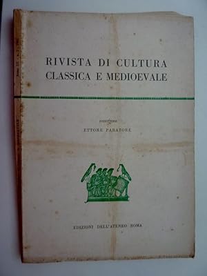 Seller image for RIVISTA DI CULTURA CLASSICA E MEDIOEVALE Direttore ETTORE PARLATORE Anno III Numero 2 Maggio - Agosto 1961" for sale by Historia, Regnum et Nobilia