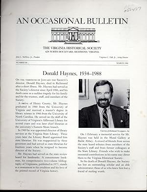 Seller image for An Occasional Bulletin: Historical Society : Number 60: March, 1988 for sale by Dorley House Books, Inc.