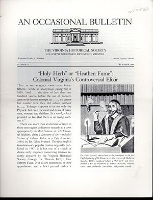 Seller image for An Occasional Bulletin: Historical Society : Number 55: December, 1986 for sale by Dorley House Books, Inc.
