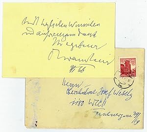 Imagen del vendedor de Eigenh. Briefkarte mit U. a la venta por Antiquariat INLIBRIS Gilhofer Nfg. GmbH