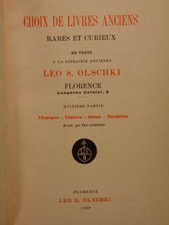 CHOIX DE LIVRES ANCIENS rares et curieux. Huitième partie. Musique - Thèatre - Danse - Nèolatins....