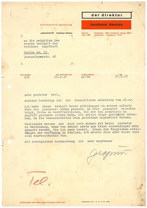 Imagen del vendedor de Typed letter signed ("Gropius"). a la venta por Antiquariat INLIBRIS Gilhofer Nfg. GmbH