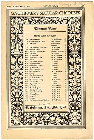 Seller image for EVENING HYMN (for Three-Part Chorus of Women's Voices, with Piano accompaniment) for sale by SUNSET BOOKS