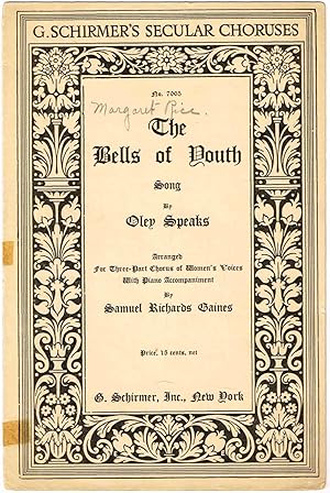 Imagen del vendedor de THE BELLS OF YOUTH (Type 1) (for Three-Part Chorus of Women's Voices, with Piano accompaniment) a la venta por SUNSET BOOKS