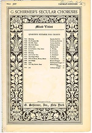 Immagine del venditore per JOY (Quartet suitable for Chorus, Mixed Voices, with Piano accompaniment) venduto da SUNSET BOOKS