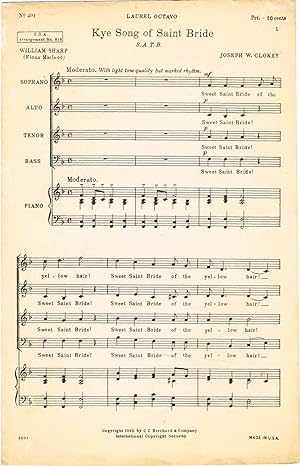 Seller image for Kye Song of Saint Bride (Four-Part for Mixed Voices [SATB] with Piano Accompaniment for sale by SUNSET BOOKS