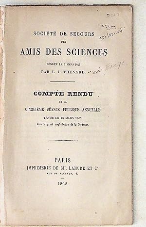 Image du vendeur pour Expose Des Decouvertes De MM. Kirchhoff et Bunsen Sur Le Spectre.Compte Rendu De La Cinquieme Seance Publique Annuelle Tenue Le 13 Mars 1862. Societe De Secours Des Amis Des Sciences Fondee Le 5 Mars 1857 Par L. J. Thenard mis en vente par The Kelmscott Bookshop, ABAA