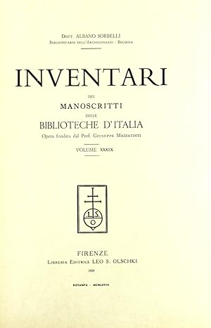 Immagine del venditore per Inventari dei manoscritti delle biblioteche d'Italia. Vol. 39: Pesaro venduto da Libro Co. Italia Srl