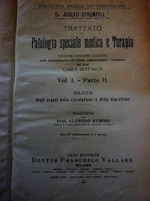 Bild des Verkufers fr Collana BIBLIOTECA MEDICA CONTEMPORANEA - TRATTATO DI PATOLOGIA SPECIALE MEDICA E TERAPIA Undecima Edizione Italiana Vol. I Parte II MALATTIE DEGLI ORGANI DI CIRCOLAZIONE E DELLA DIGESTIONE. Traduzione del Prof. ALFREDO RUBINO. Con 50 Illustrazioni e 3 tavole" zum Verkauf von Historia, Regnum et Nobilia