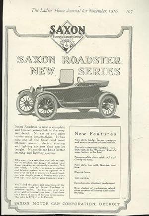 Image du vendeur pour NEW SERIES SAXON ROADSTER 1916 MAGAZINE ADVERTISEMENT mis en vente par Gibson's Books