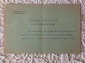 Seller image for Dossier Boris Vian. Avis aux membres du Collge * for sale by OH 7e CIEL