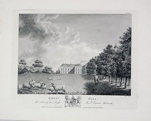 Original Antique Engraving Illustrating Kirkby Hall, The Seat of the Rt Hon. Viscount Wentworth. ...