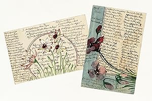 Seller image for 2 eigenh. Postkarten, eng beschriftet und mit Blumenaquarellen auf der Schriftseite. for sale by Eberhard Kstler Autographen&Bcher oHG