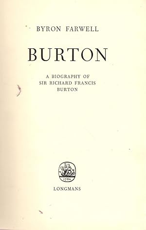 Immagine del venditore per Burton : A Biography of Sir Richard Francis Burton venduto da Michael Moons Bookshop, PBFA