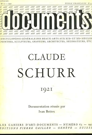 Seller image for LES CAHIERS D'ART, DOCUMENTS N65, 1957. CLAUDE SCHURR 1921. for sale by Le-Livre