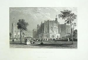 Original Antique Engraving Illustrating Lancaster Castle in Lancashire. 1850