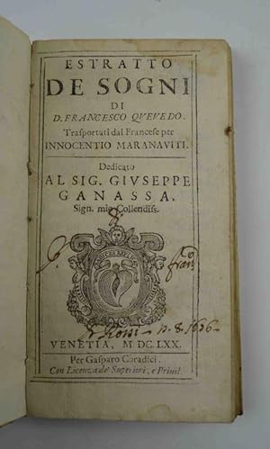 Bild des Verkufers fr Estratto de sogni& Trasportati dal Francese per Innocentio Maranaviti. zum Verkauf von Studio Bibliografico Benacense