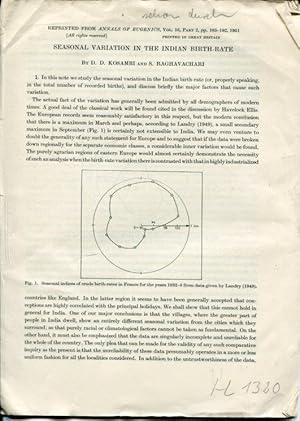 Bild des Verkufers fr Seasonal Variation in the Indian Birth-Rate. zum Verkauf von Antiquariat am Flughafen