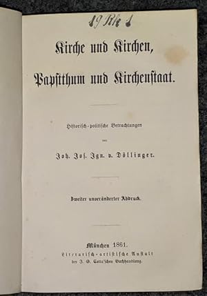 Imagen del vendedor de Kirche und Kirchen, Papstthum und Kirchenstaat. Historisch - politische Betrachtungen. a la venta por Antiquariat Johann Forster