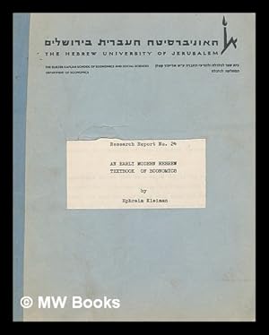 Image du vendeur pour Research report No. 24 An early modern Hebrew textbook of economics mis en vente par MW Books Ltd.