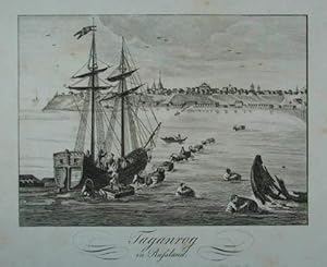 Taganrog in Russland. Anonymer Kupferstich um 1825, 12,5 x 17 cm