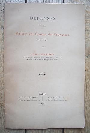 Bild des Verkufers fr DPENSES de la Maison du COMTE de PROVENCE en 1774 zum Verkauf von Liseronsblancs