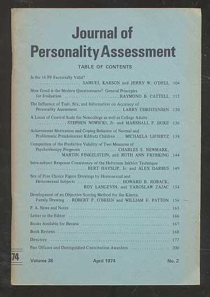 Seller image for Journal of Personality Assessment: Volume 38, Number 2, April 1974 for sale by Between the Covers-Rare Books, Inc. ABAA
