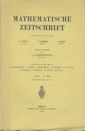 Mathematische Zeitschrift. Unter ständiger Mitwirkung von Konrad Knopp, Erhart Schmidt u. Issai S...