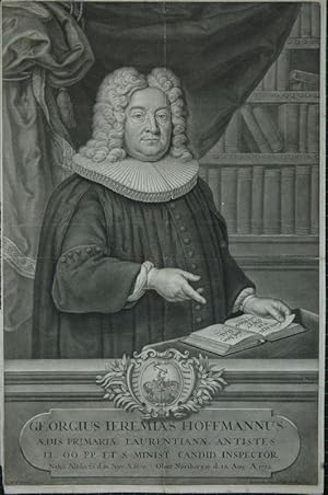 Bild des Verkufers fr Portrait. Halbfigur en face, im Hintergrund Bibliothek. Kupferstich in Schabkunstmanier (Mezzotinto) von Bernhard Vogel nach Markus Friedrich Kleinert. zum Verkauf von Antiquariat  Braun