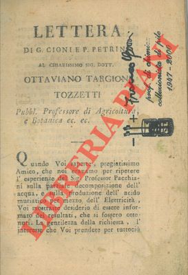 Lettera al chiarissimo sig. dott. Ottaviano Targioni Tozzetti Pubbl. Professore di Agricoltura e ...