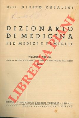 Immagine del venditore per Dizionario di medicina per medici e famiglie. venduto da Libreria Piani