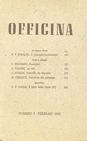 OFFICINA, rivista bimestrale di poesia 1956 - num. 05 del febbraio 1956 - PRIMA SERIE, Bologna, C...