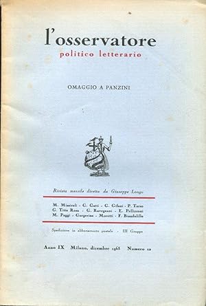 L'OSSERVATORE POLITICO LETTERARIO 1963 - num. 12 del dicembre 1963 - OMAGGIO AD ALFREDO PANZINI, ...