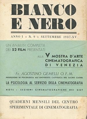 BIANCO E NERO - 1937 - quaderni mensili di cinema - num. 09 del 31 settembre 1937 ANNO PRIMO - NU...