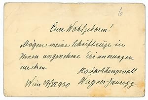 Bild des Verkufers fr Eigenh. Briefkarte mit U. zum Verkauf von Antiquariat INLIBRIS Gilhofer Nfg. GmbH