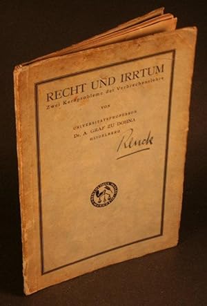 Seller image for Recht und Irrtum. Zwei Kernprobleme der Verbrechenslehre. for sale by Steven Wolfe Books