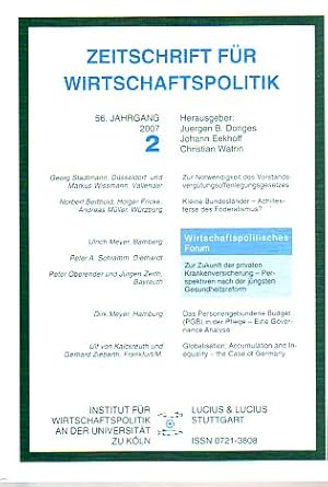 Bild des Verkufers fr Zeitschrift fr Wirtschaftspolitik. 56. Jahrgang 2007 / 2. zum Verkauf von Fundus-Online GbR Borkert Schwarz Zerfa