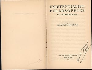 Bild des Verkufers fr Existentialist Philosophies,An Introduction, zum Verkauf von Antiquariat Kastanienhof