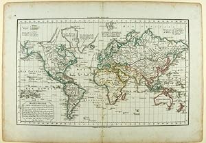 Bild des Verkufers fr Mappe-Monde ou Carte Gnerale de toutes les parties du Globe, corrige et augmente des Dcouvertes du Cap. Cook, de celles de la Prouse en 1801. de Vancouver, de Mackensie en 1802, auxquelles sont ajoutes celles faites dans la Mer du Sud, entre l'Asie et l'Amerique, d'aprs la Carte du G.d Ocan. Par Delamarche, Success.r de Vaugondy. A Paris, Rue du Foin St. Jacques. An XII (1804). zum Verkauf von Antiquariat Peter Fritzen