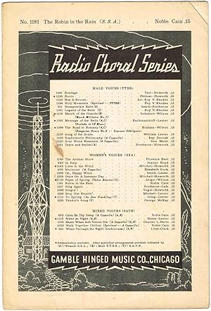 Image du vendeur pour The Robin in the Rain (for Three-Part Women's Voices[SSA]), with Piano accompaniment mis en vente par SUNSET BOOKS