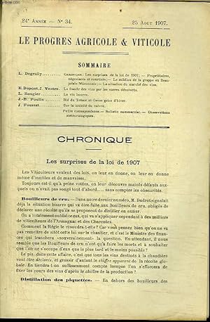 Seller image for Le Progrs Agricole et Viticole, N34 - 24me anne : Le mildiou de la grappe en Beaujolais-Mconnais - La fraude des vins par les sucres dnaturs - Le vin bourru - Sur la toxicit du cuivre . for sale by Le-Livre