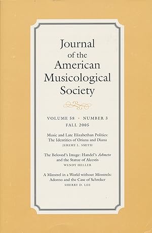 Seller image for Journal of the American Musicological Society (Volume 58, Number 3, Fall 2005) for sale by Diatrope Books