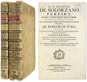 Bild des Verkufers fr De Indiarum Jure, Sive de Justa Indiarum Occidentalium Inquisitione. zum Verkauf von The Lawbook Exchange, Ltd., ABAA  ILAB