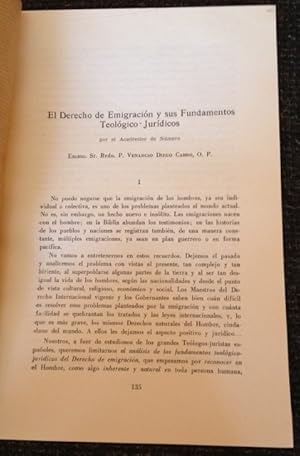 Seller image for EL DERECHO DE EMIGRACION Y SUS FUNDAMENTOS TEOLOGICO JURIDICOS. for sale by Libreria Lopez de Araujo