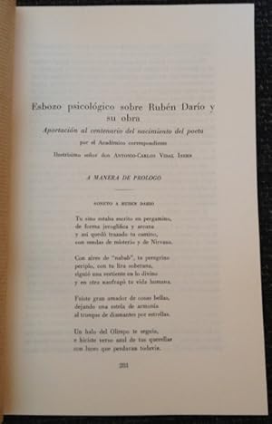 Imagen del vendedor de ESBOZO PSICOLOGICO SOBRE RUBEN DARIO Y SU OBRA. a la venta por Libreria Lopez de Araujo