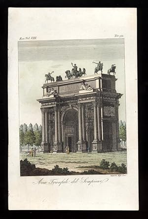 Arco Trionfale del Sempione Milano Giarrè incisione acquarellata '800